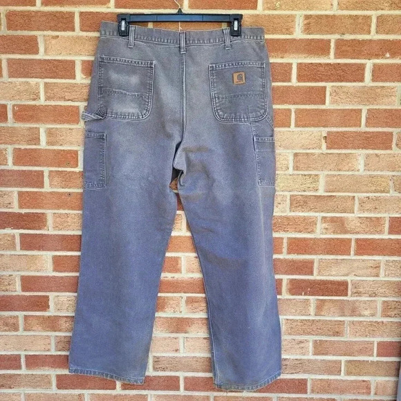 Vintage Carhartt Carpenter Jeans Men's Size 38x32 Grey Dungaree Fit - Picture 2 of 10